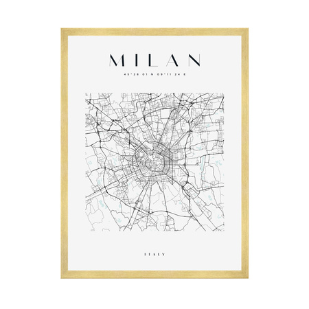 Poster Milan city map square 40X50 cm + gold frame