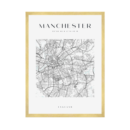 Poster Manchester city map square 40X50 cm + gold frame