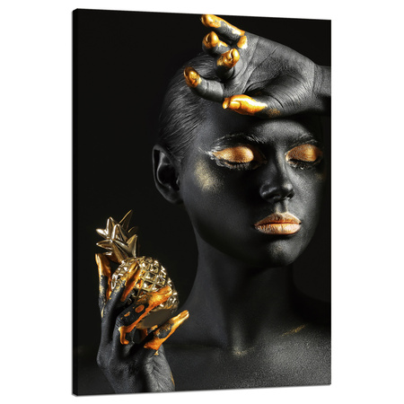Canvas Print Black Woman Golden Lips Art 80x120 cm