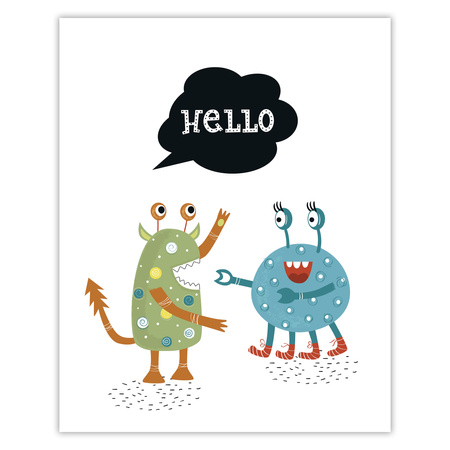 Poster Children's Hellow Monsters 40X50 cm + gold frame