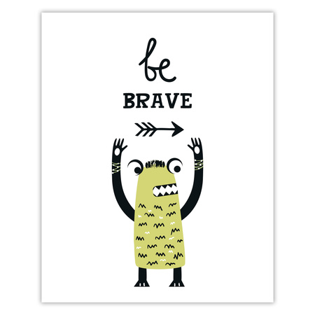 Children's poster Be Brave Monsters 40X50 cm + gold frame