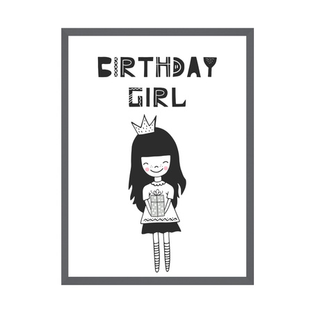 Birthday Poster Birthday girl 21X29.7 cm + gray stone frame