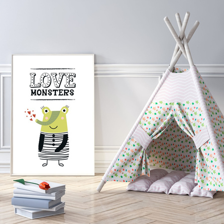 Children's Love monsters poster 40X50 cm + gold frame