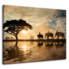 Canvas Print People on Elephants Sunset Africa Savannah 100x80 cm