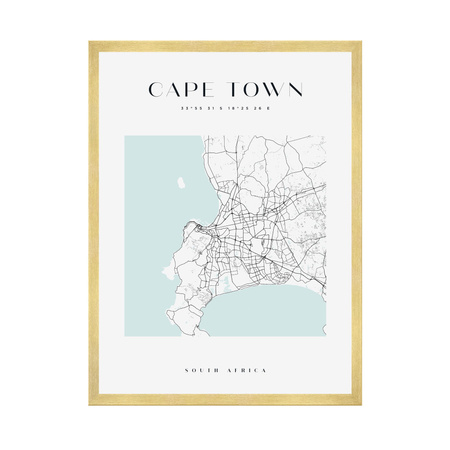 Poster Map of Cape Town square 40X50 cm + gold frame