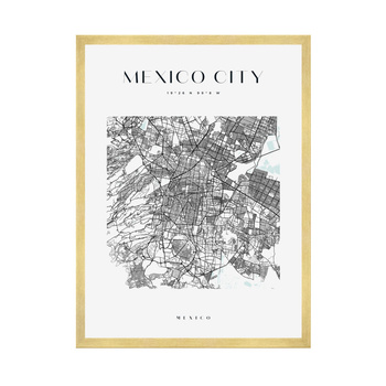 Poster Map of Mexico City square 40X50 cm + gold frame