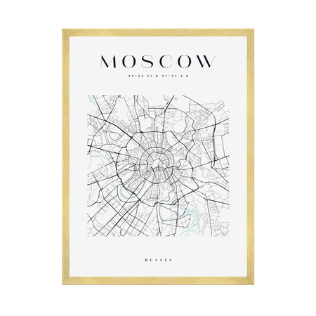 Poster Moscow city map square 40X50 cm + gold frame