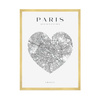 Poster Map of the city of Paris heart 40X50 cm + gold frame