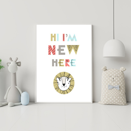 Children's poster Hi I'm new here 40X50 cm + gold frame