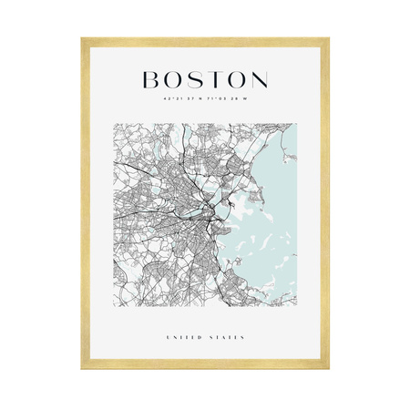 Poster Boston city map square 40X50 cm + gold frame