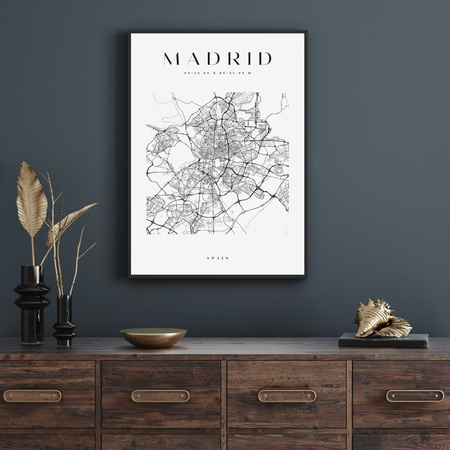 Poster Madrid city map square 40X50 cm + gold frame