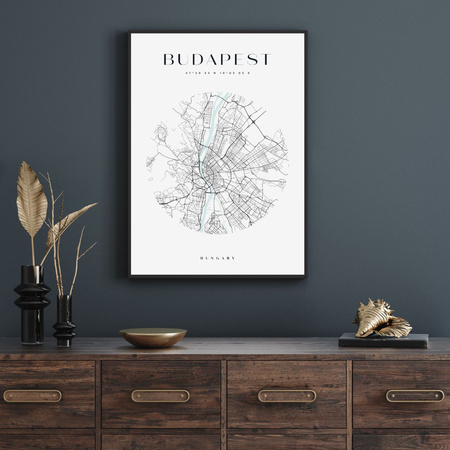 Poster Budapest city map circle 40X50 cm + gold frame