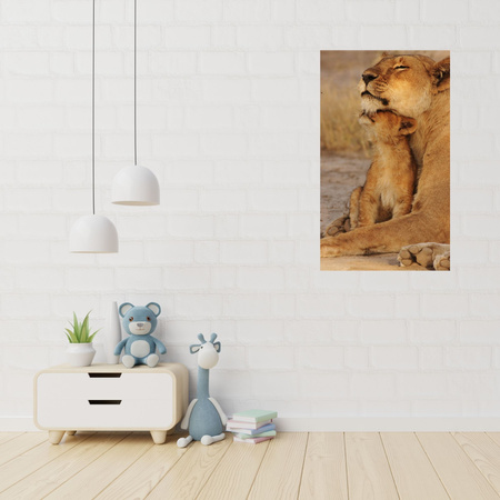 Canvas Print Lioness and Lion Cub Savannah Nature 80x120 cm