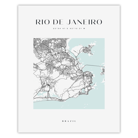 Poster Rio De Janeiro city map square 40X50 cm + gold frame