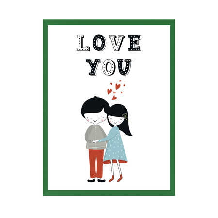 Children's poster Love you 24X30 cm + green frame