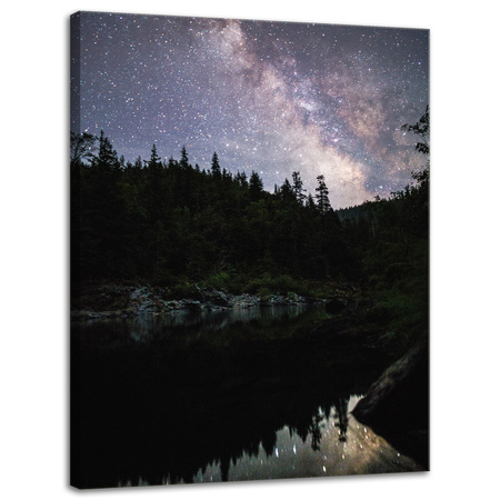Canvas Print Space Starry Sky Over the Lake 30x40 cm