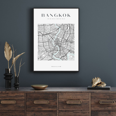 Poster Bangkok city map square 40X50 cm + gold frame