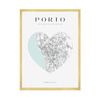 Poster Porto city map heart 40X50 cm + gold frame