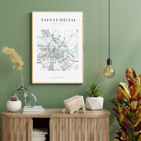 Poster Amsterdam city map square 40X50 cm + gold frame