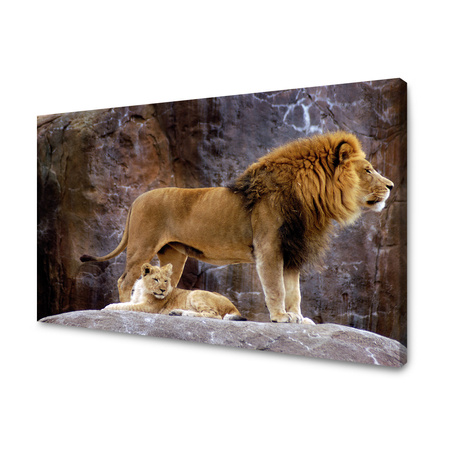 Canvas Print Pair of Lions on Rock Mountains Nature 100x80 cm