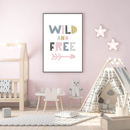 Children's poster Wild and free 40X50 cm + gold frame