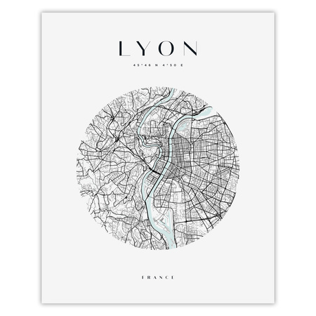 Poster Map of Lyon city circle 40X50 cm + gold frame
