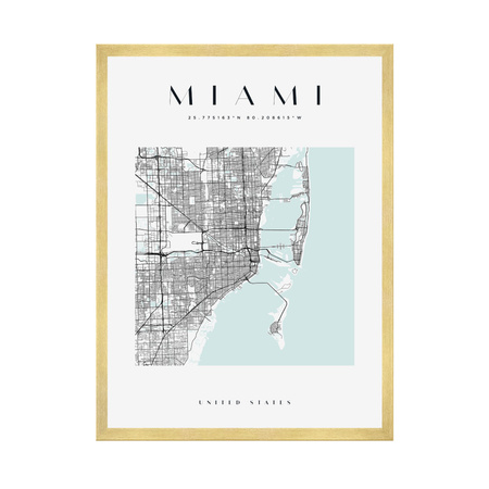 Poster Miami city map square 40X50 cm + gold frame