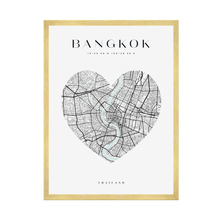 Poster Bangkok city map heart 40X50 cm + gold frame