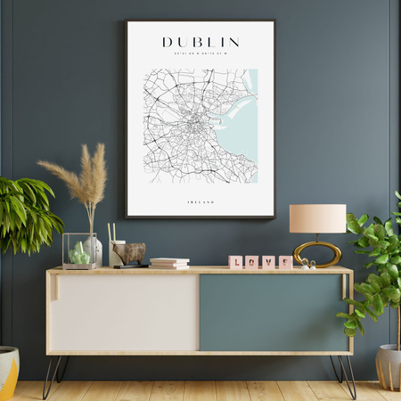 Poster Dublin city map square 40X50 cm + gold frame