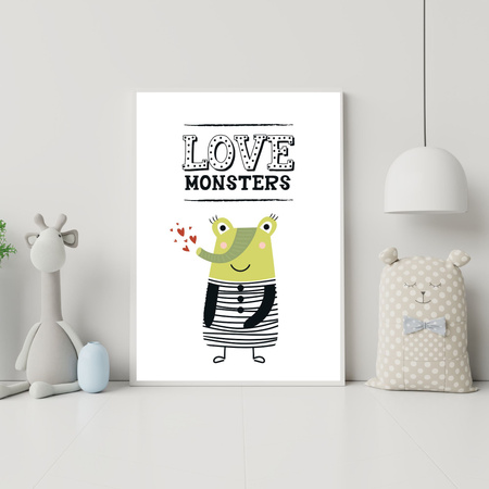 Children's Love monsters poster 40X50 cm + gold frame