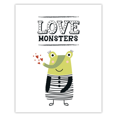 Children's Love monsters poster 40X50 cm + gold frame