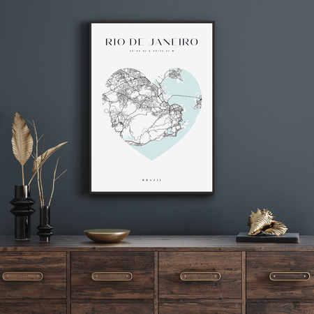 Poster Rio De Janeiro city map heart 40X50 cm + gold frame