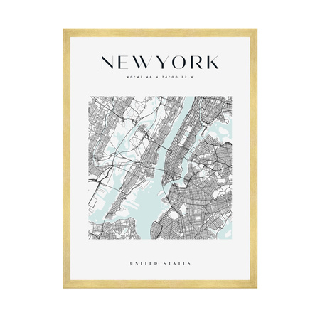 Poster New York city map square 40X50 cm + gold frame