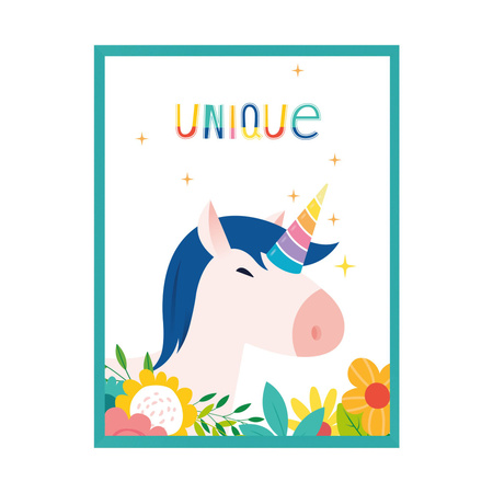 Children's Unicorn poster 30X40 cm + turquoise sea frame