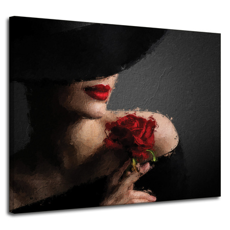 Canvas Print Woman with Red Rose Red Lips Elegance 100x80 cm