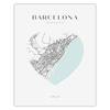 Poster Barcelona city map heart 40X50 cm + gold frame