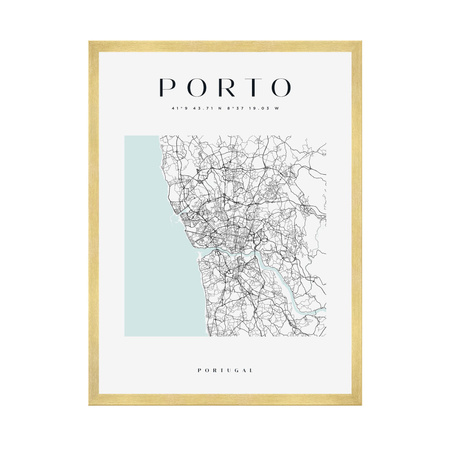Poster Porto city map square 40X50 cm + gold frame