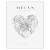 Poster Milan city map heart 40X50 cm + gold frame