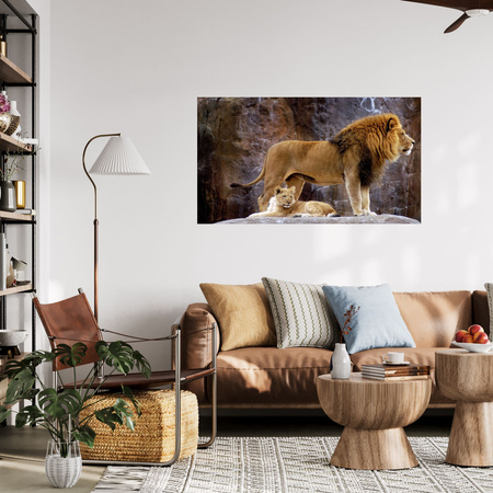 Canvas Print Pair of Lions on Rock Mountains Nature 100x80 cm