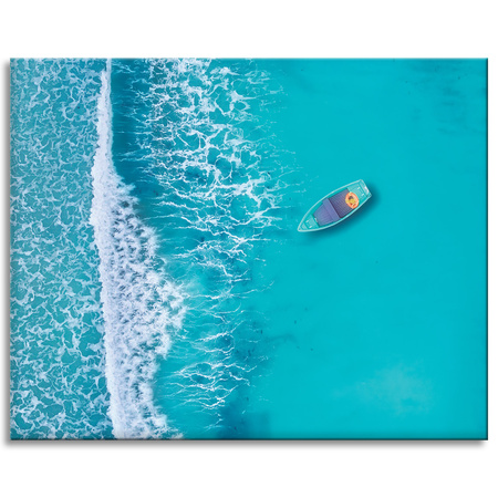 Canvas Print Blue Boat in the Middle of the Ocean 100x80 cm