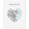 Poster Boston city map heart 40X50 cm + gold frame