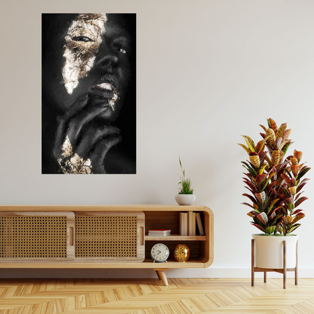 Canvas Print Black Woman Face Gold Elements 80x100 cm