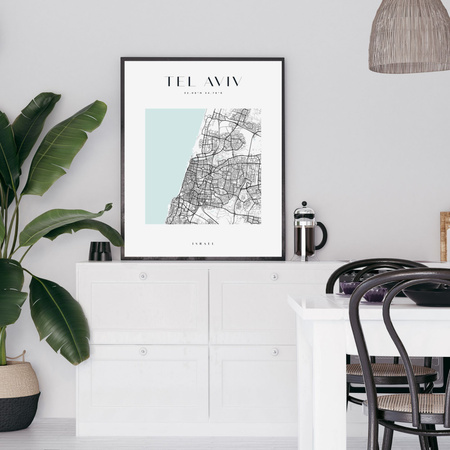 Poster Tel Aviv city map square 40X50 cm + gold frame