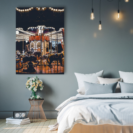 Canvas Print Carousel At Night Lights Amusement Park 80x120