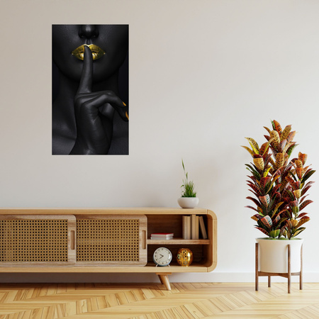 Canvas Print Black Woman Silence Golden Lips 80x120 cm