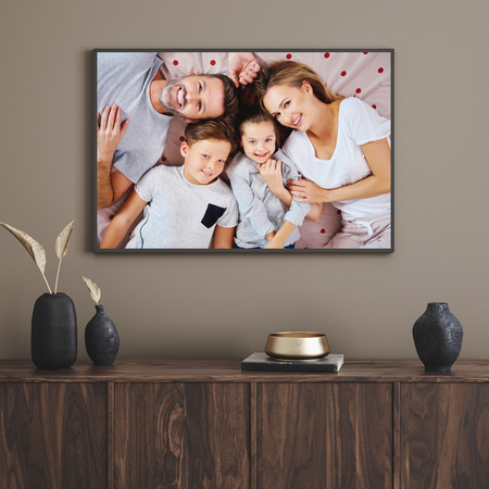 Your photo as a poster 29,7x21 cm + turquoise photo frame
