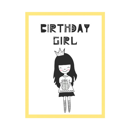 Birthday Poster Birthday girl 30X40 cm + yellow frame