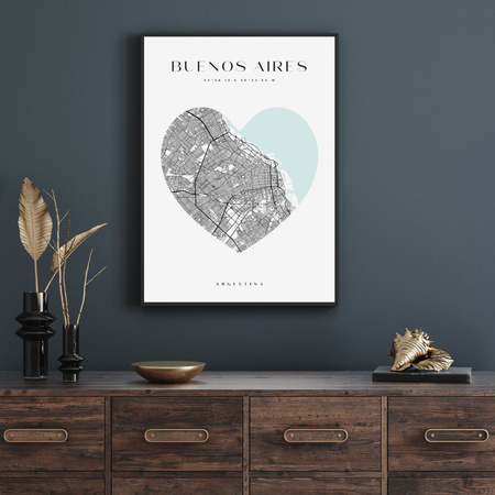 Poster Buenos Aires city map heart 40X50 cm + gold frame