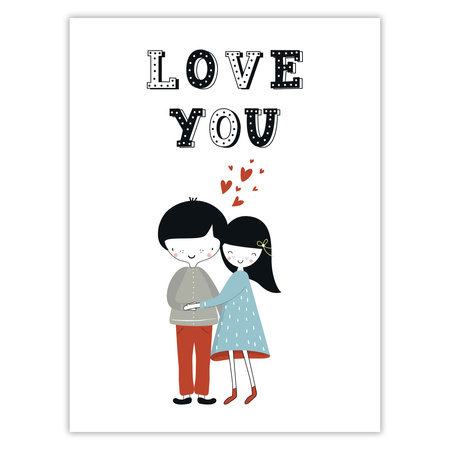 Children's poster Love you 30X40 cm + gray stone frame