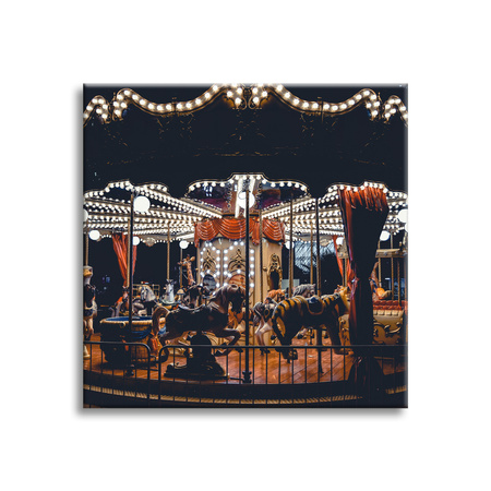Canvas Print Carousel At Night Lights Amusement Park 90x90